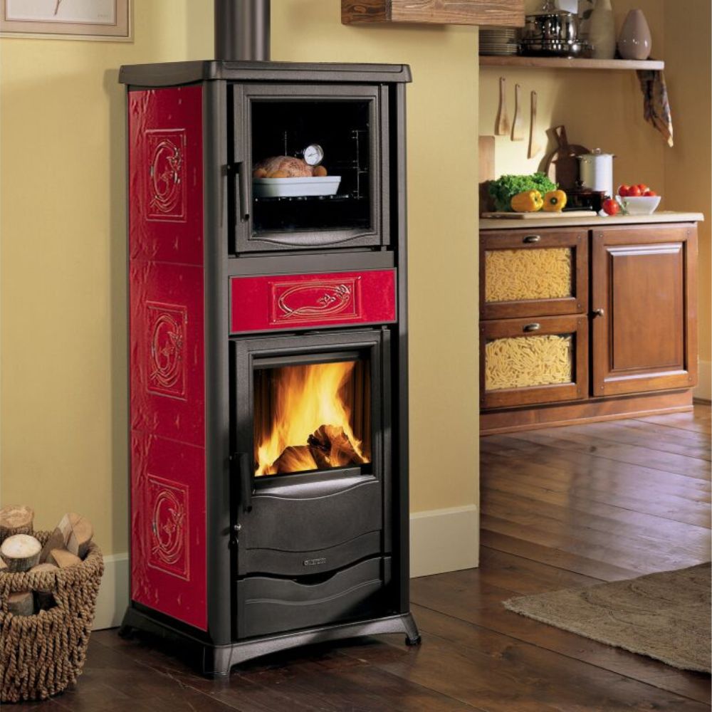 Italian wood burning stove with oven La Nordica Rossella Plus Forno Evo red, 9.1kW | Italian wood burning stoves and fireplaces |  |