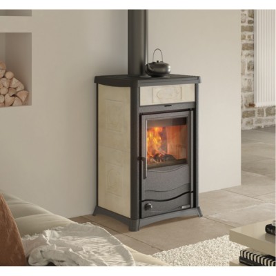 Italian cast iron wood burning stove with back boiler La Nordica Termorossella Plus EVO D.S.A. 4.0 ecru, 11.1kW - La Nordica