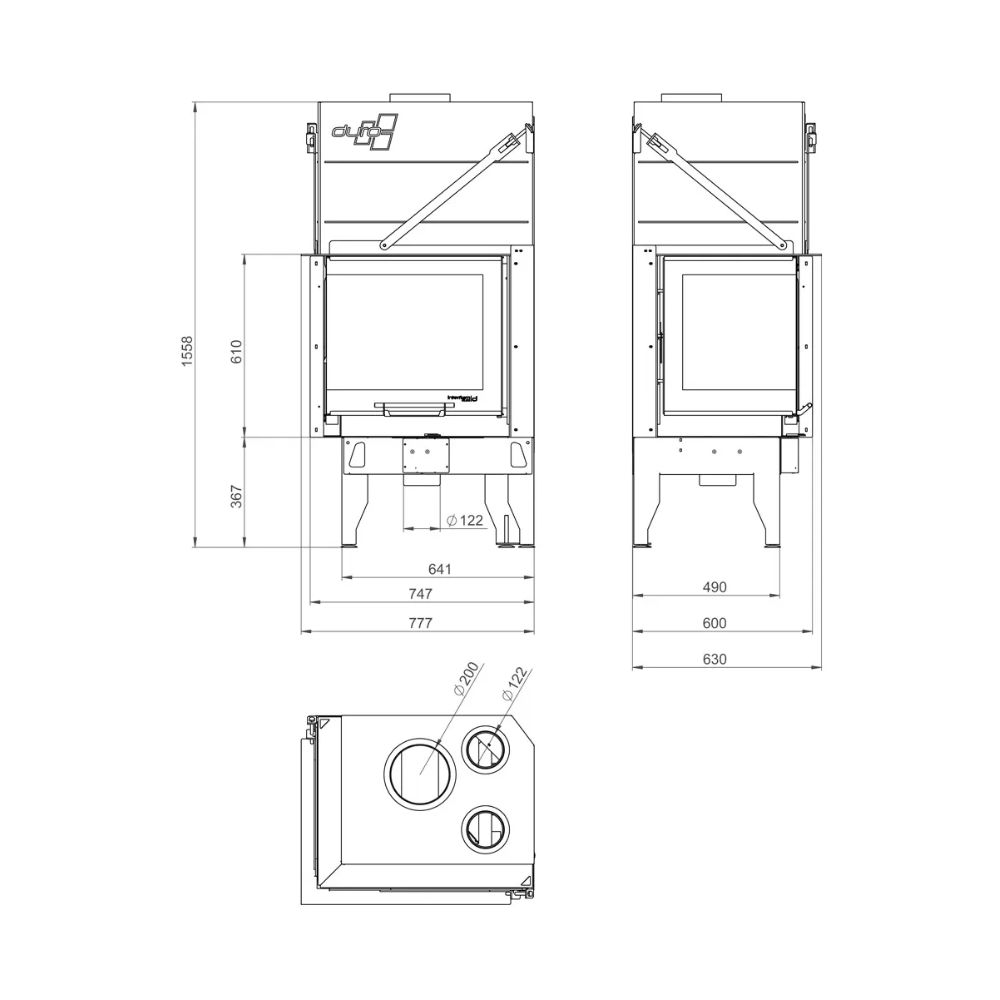 Wood Burning Fireplace UNIFLAM 660 DURO with air ducts and air supply, left side, 10.25kW |  |  |