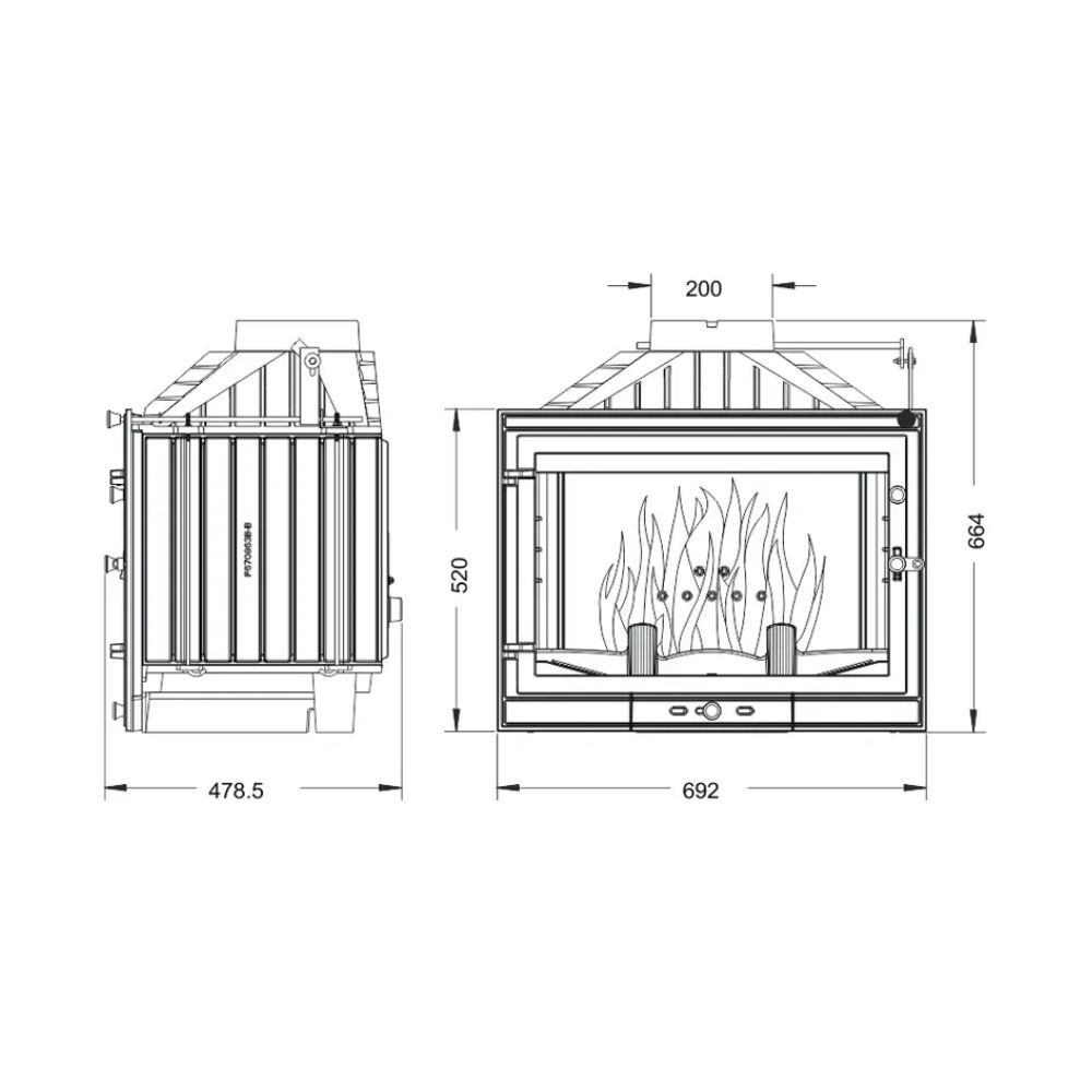 Wood Burning Fireplace UNIFLAM 700 STANDARD ECO with damper and air supply, 10kW |  |  |
