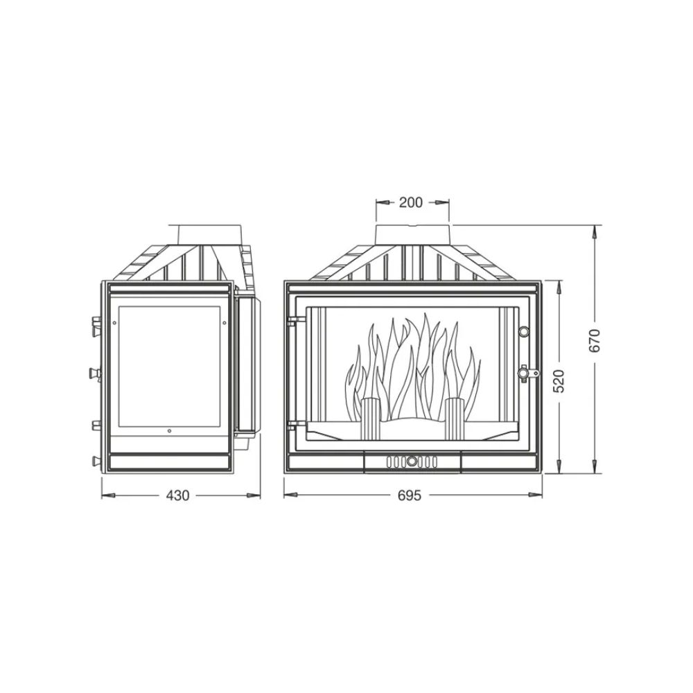 Wood Burning Fireplace UNIFLAM 700 STANDARD with damper, left side, 14kW |  |  |