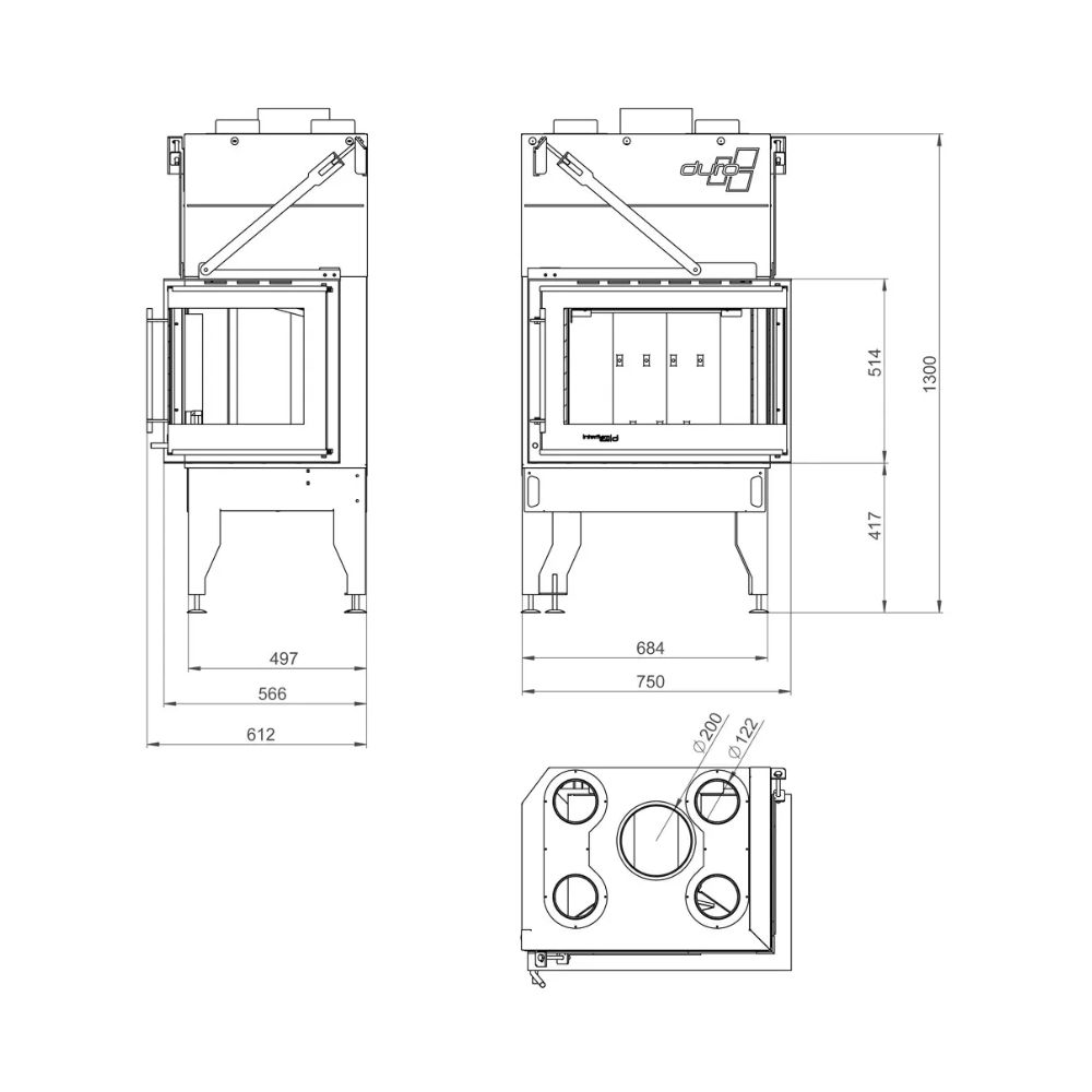 Wood Burning Fireplace UNIFLAM 760 DURO with air ducts and air supply, left side, 10.8kW |  |  |