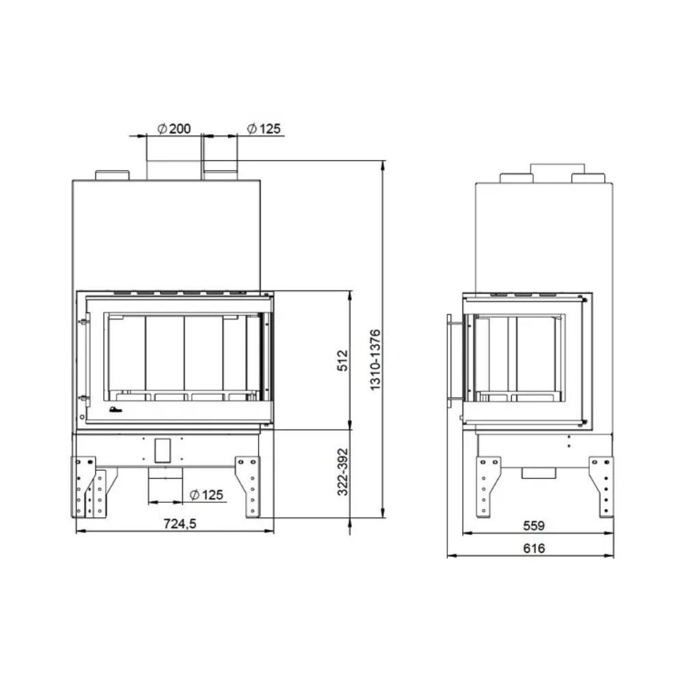 Wood Burning Fireplace UNIFLAM 760 EVO PBS with air ducts and air supply, bent glass, left side, 10kW |  |  |