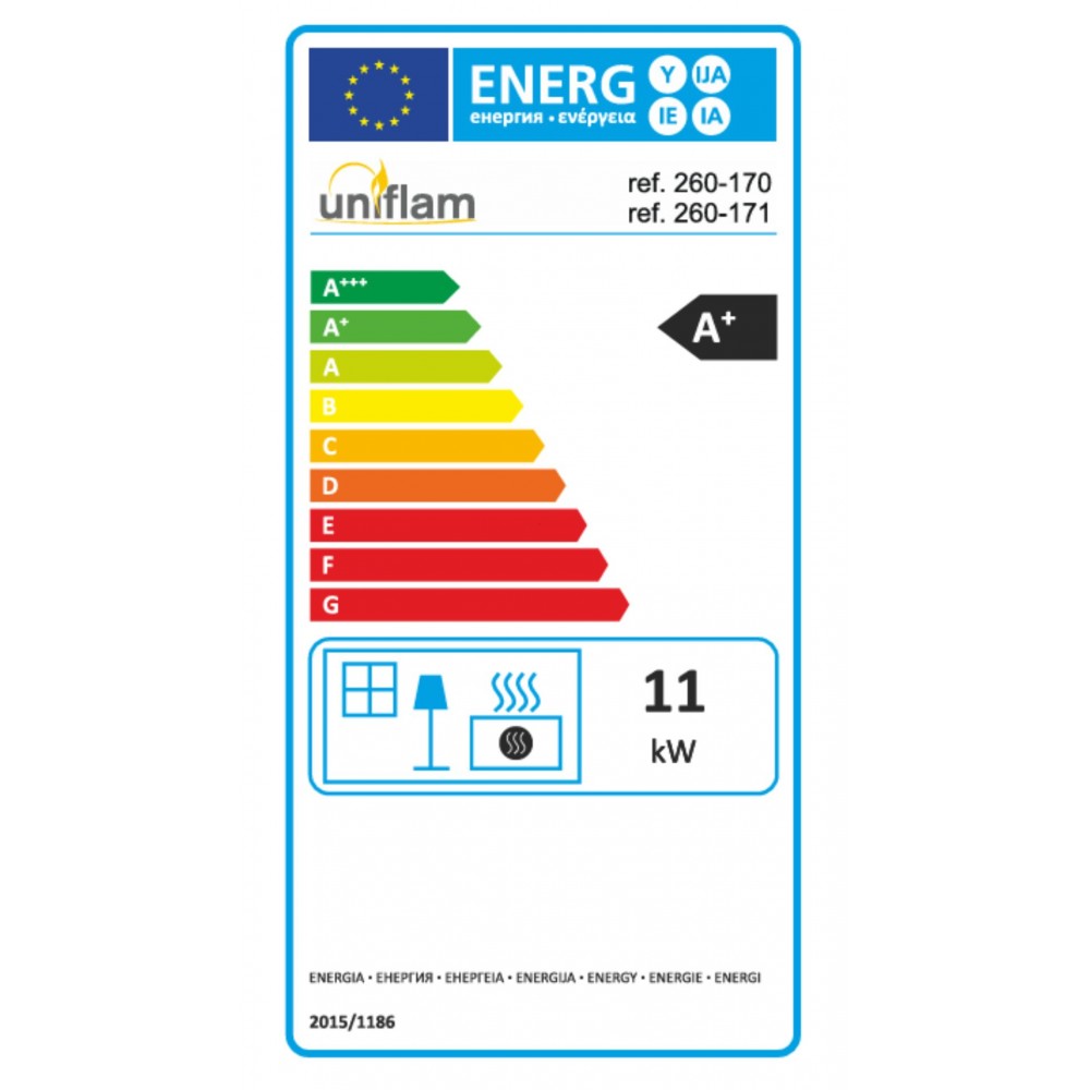 Wood Burning Fireplace UNIFLAM 760 EVO with lifting door and air supply, 11kW |  |  |