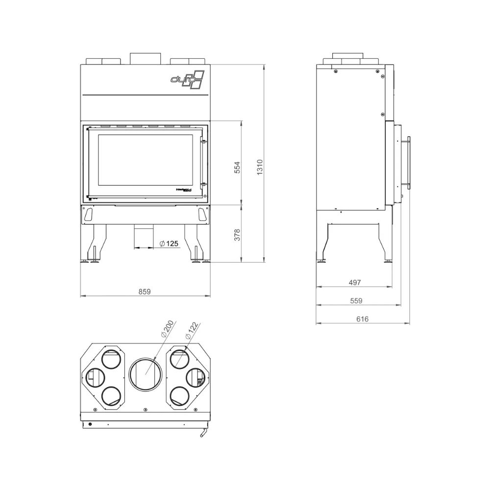 Wood Burning Fireplace UNIFLAM 860 DURO with air ducts and air supply, 13kW |  |  |
