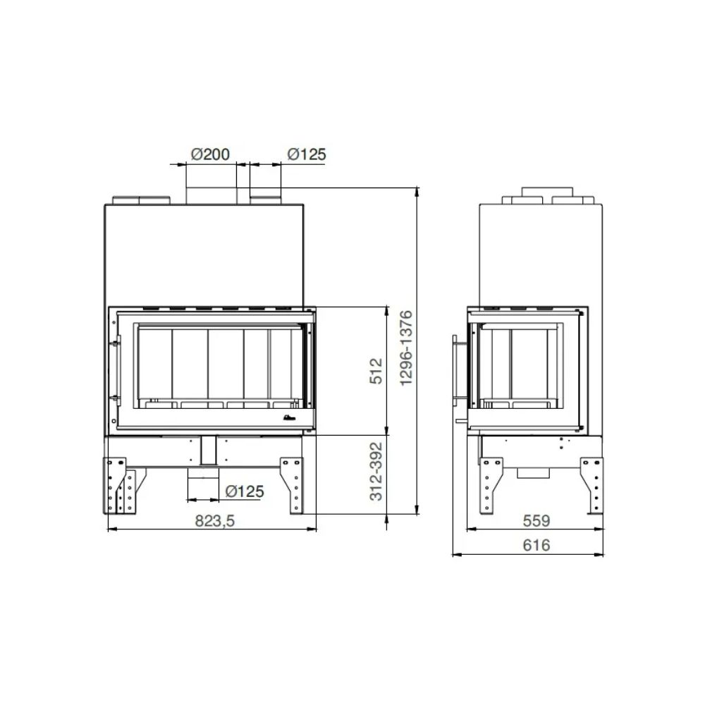 Wood Burning Fireplace UNIFLAM 860 EVO PBS with air ducts and air supply, right side, 15kW |  |  |