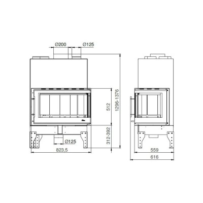 Wood Burning Fireplace UNIFLAM 860 EVO PBS with air ducts and air supply, right side, 15kW - Product Comparison