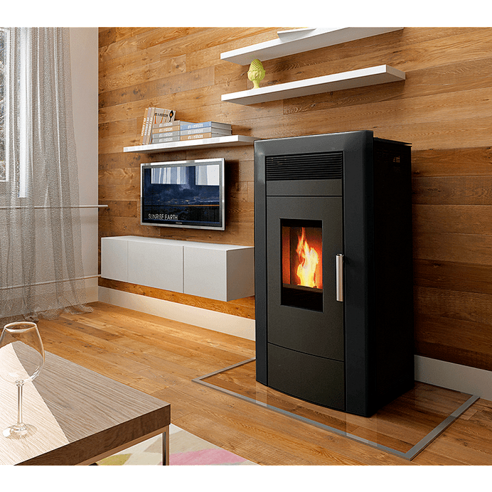 Pellet stove with back boiler Alfa Plam Commo Black, 22.5kW | Pellet Stoves With Back Boiler | Pellet Stoves |