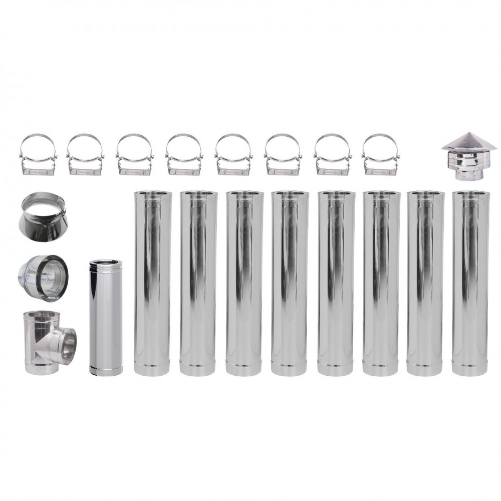 Flue kit for pellet stove, Stainless steel, Insulated, Ф80 (inner diameter), 9.7m | Flue Kits | Chimney |
