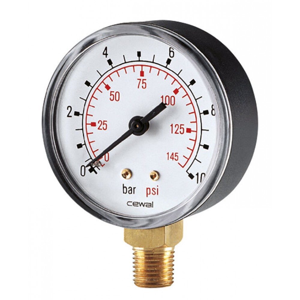 Radial manometer Cewal, Bottom connection, 50mm, 10bar