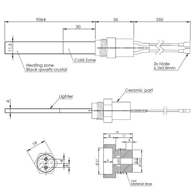 Low-voltage Igniter / Heating element for pellet stoves Eco Spar, BURNiT, Adler, AMG, Ecoteck and others, total length 126mm, 120W to 24V - Igniters / Resistors for Pellet Stoves
