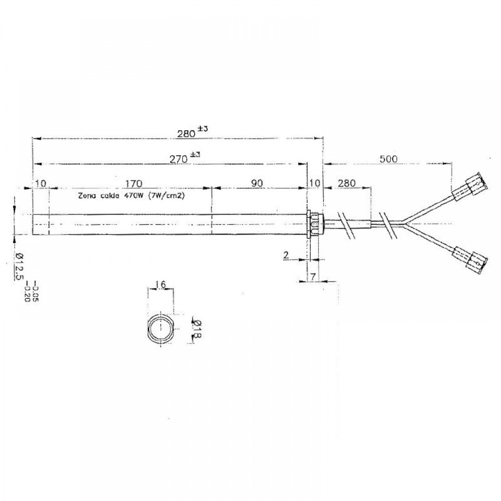 Heating element for pellet stoves Edilkamin and others, total length 280mm, 470W | Igniters / Resistors | Pellet Stove Parts |