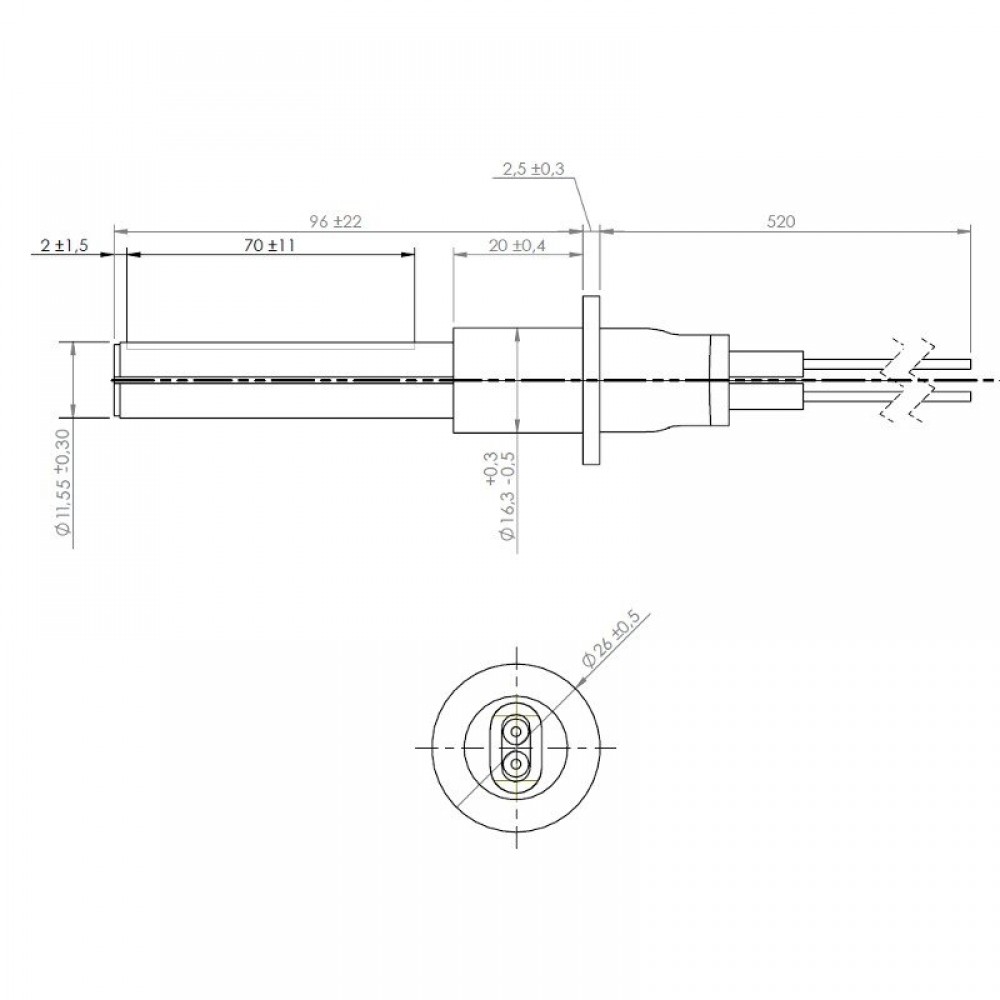 Ceramic heating element for pellet stoves, total length 107mm, 260W | Igniters / Resistors | Pellet Stove Parts |