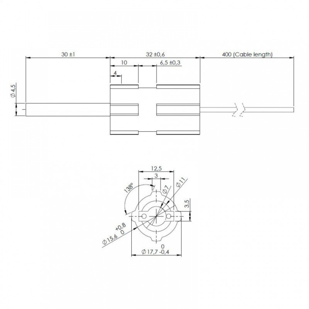 Low-voltage heating element for pellet stoves, total length 65mm, 95W to 24V | Igniters / Resistors | Pellet Stove Parts |
