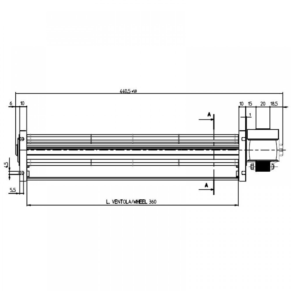 Tangential fan with Ø45 mm, Flow 165 m³/h | Fans and Blowers | Pellet Stove Parts |