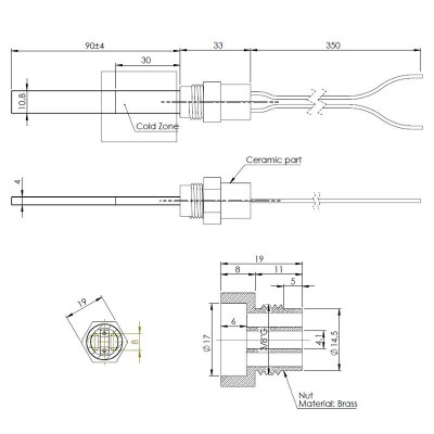 Low-voltage Igniter / Heating element for pellet stoves Eco Spar, BURNiT, ComfortBilt and others, total length 123mm, 120W to 24V - Igniters / Resistors for Pellet Stoves