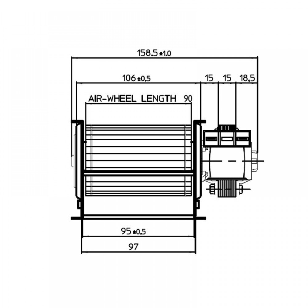Tangential fan with Ø60 mm, Flow 70 m³/h | Fans and Blowers | Pellet Stove Parts |