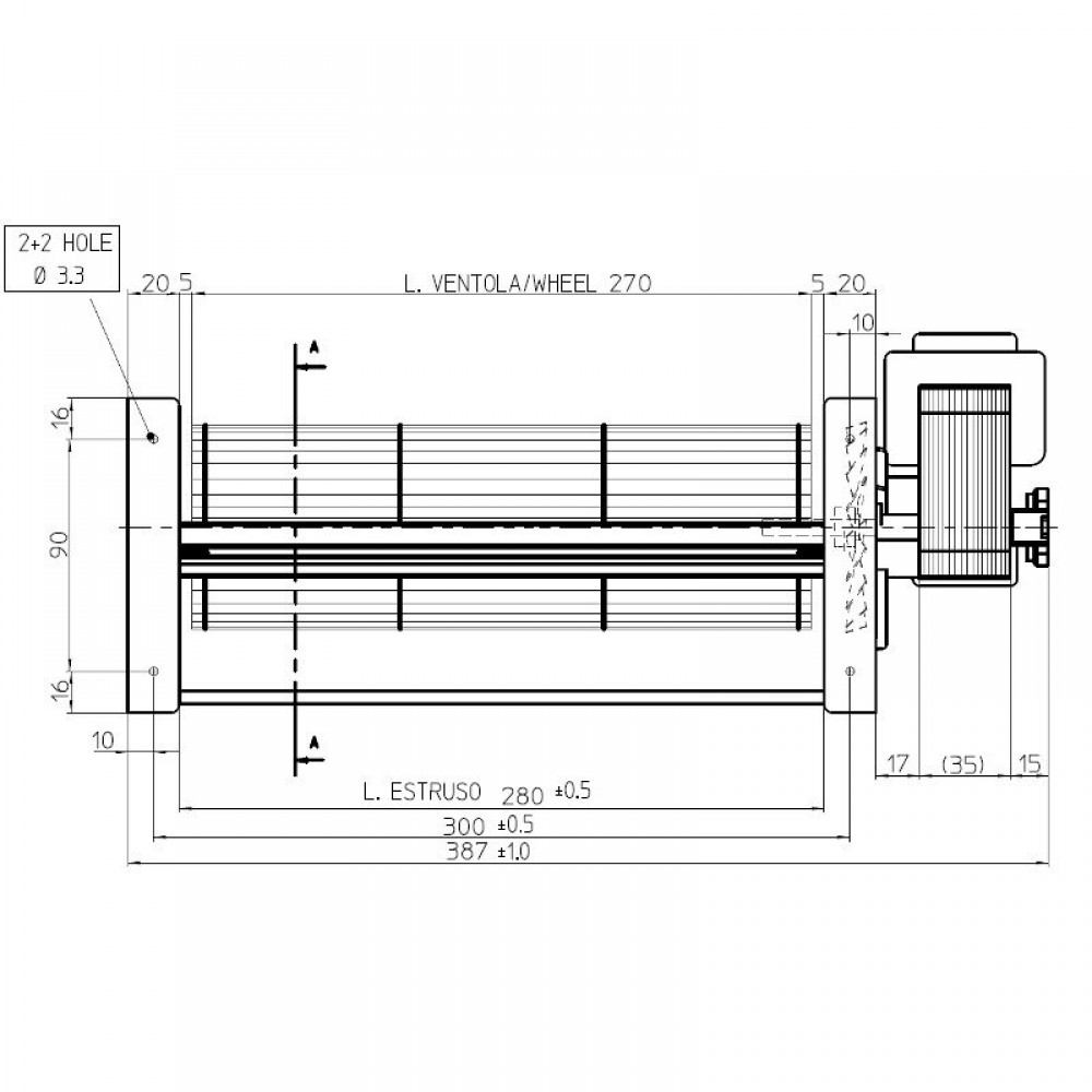 Tangential fan with Ø80 mm, Flow 305 m³/h | Fans and Blowers | Pellet Stove Parts |