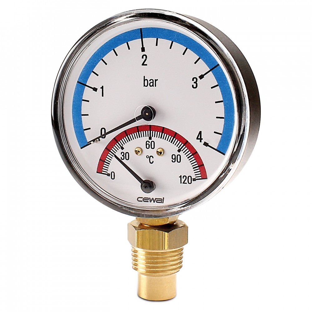 Axial thermomanometer Cewal, Bottom connection, 4bar | Thermometers/Manometers | Control Devices |