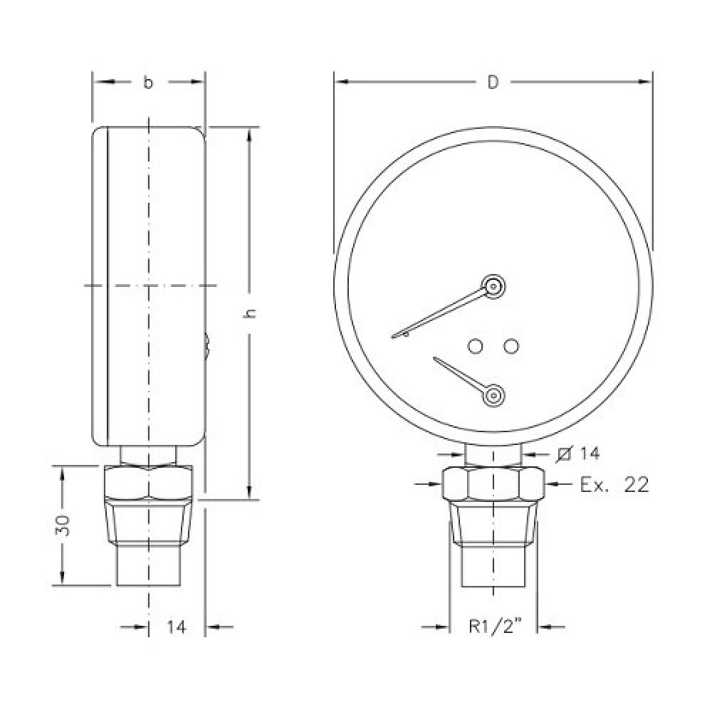 Axial thermomanometer Cewal, Bottom connection, 4bar | Thermometers/Manometers | Control Devices |