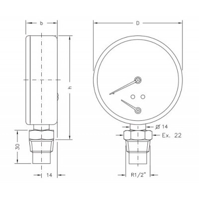 Axial thermomanometer Cewal, Bottom connection - Control Devices