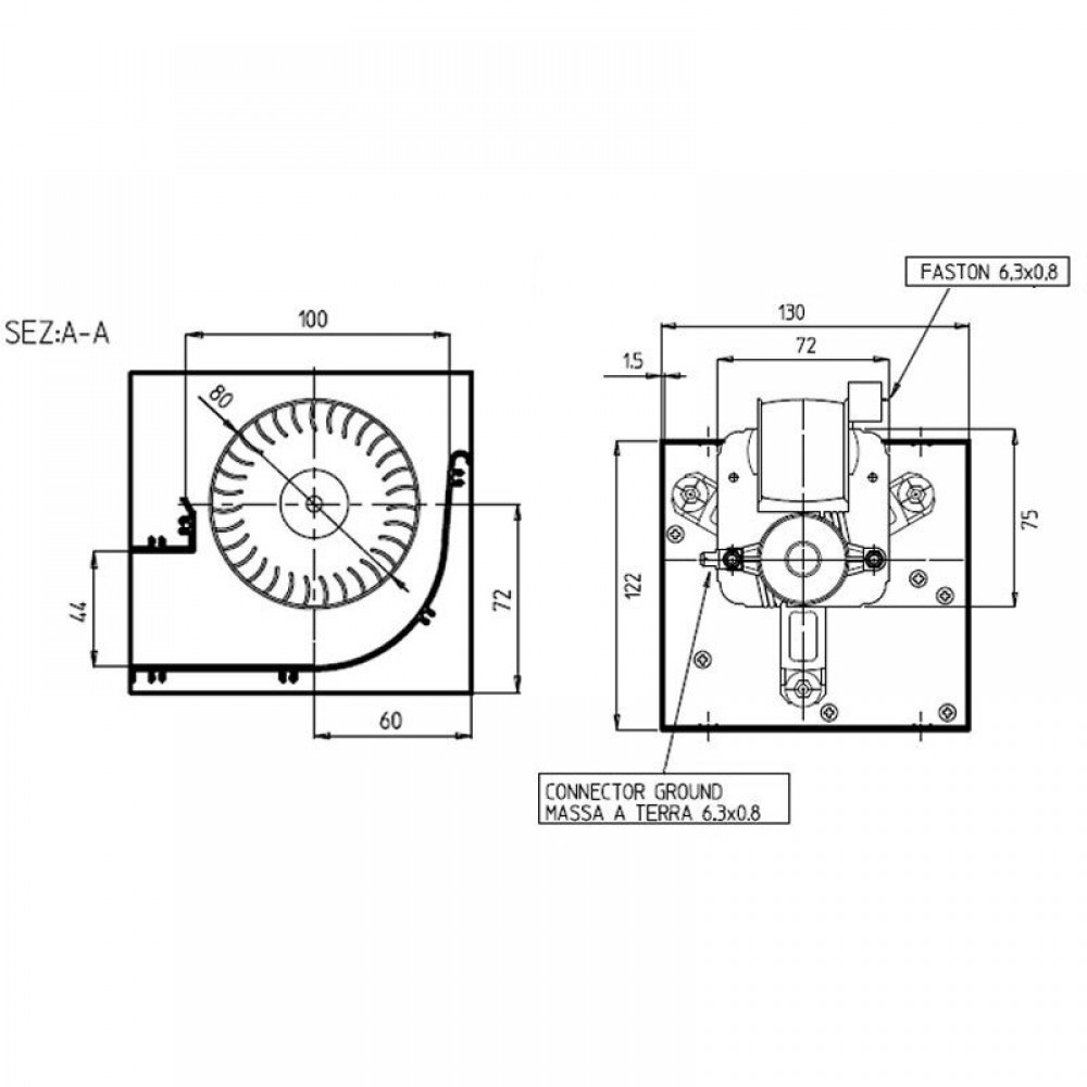 Tangential fan with Ø80 mm, Flow 250 m³/h | Fans and Blowers | Pellet Stove Parts |