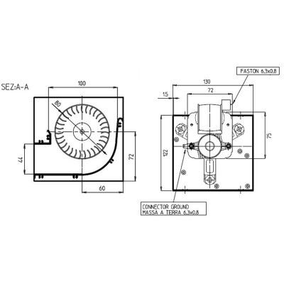 Tangential fan Fergas for pellet stoves Prisma, with Ø80 mm, Flow 250 m³/h - Fergas