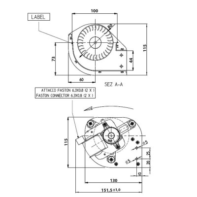 Tangential fan for pellet stoves Eva Calor, Prisma and others, with Ø80 mm, Flow 175/195 m³/h - Fergas