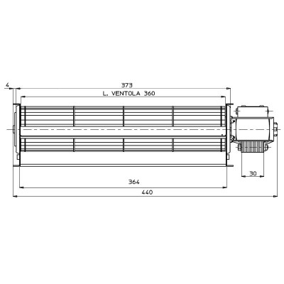 Tangential fan Fergas for pellet stoves Ferroli, Lincar, Olimpia Splendid and others with Ø60 mm, Flow 210 m³/h - Fergas