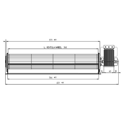 Tangential fan Fergas for pellet stoves Superior and others, with Ø60 mm, Flow 290 m³/h - Fergas