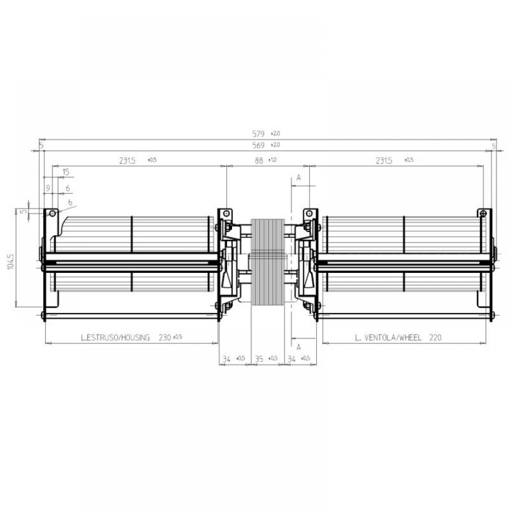 Double cross-flow fan for pellet stoves Edilkamin with Ø80 mm, flow 660 m³/h | Fans and Blowers | Pellet Stove Parts |