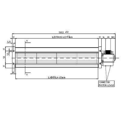 Tangential fan for pellet stoves Cadel, Deville, Edilkamin and others, with Ø60 mm, Flow 190 m³/h - Fergas