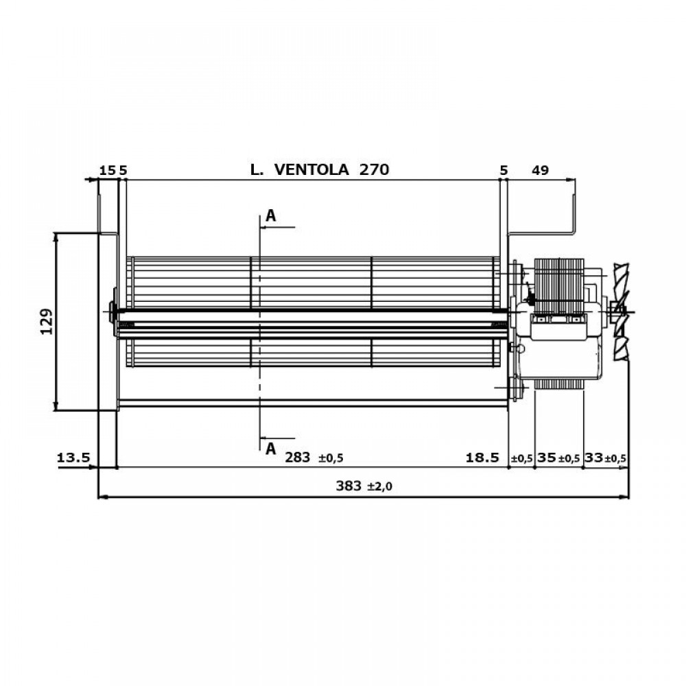 Tangential fan Fergas for pellet stoves Edilkamin and others with Ø80 mm, Flow 337 m³/h | Fans and Blowers | Pellet Stove Parts |