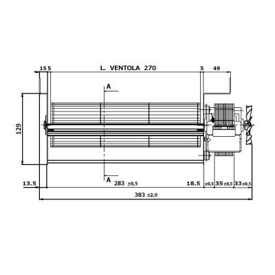 Tangential fan Fergas for pellet stoves Edilkamin and others with Ø80 mm, Flow 337 m³/h - Fergas