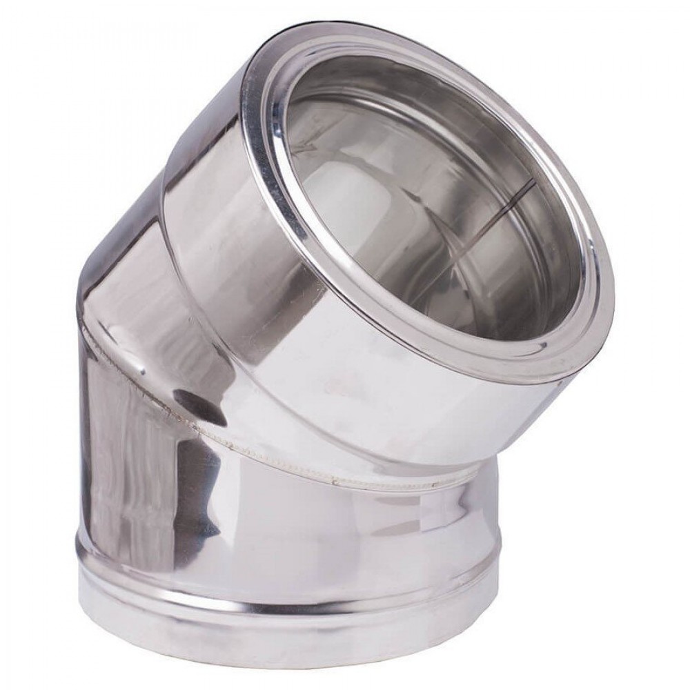 Twin wall stove pipe elbow 45°, Stainless steel AISI 304, Insulation, Φ100-150 | Twin Wall Flue | Chimney |