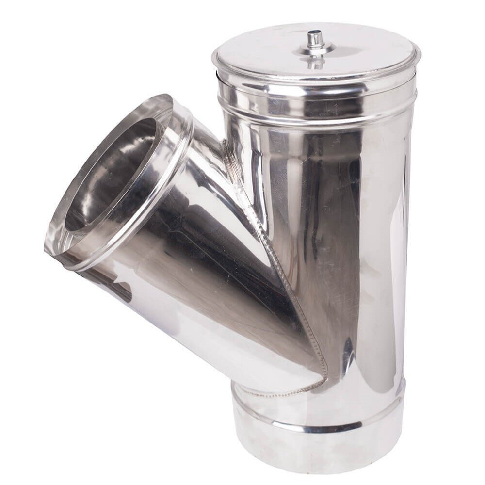 Chimney twin wall 135° tee with cap, Insulation, Stainless steel AISI 304, Φ150-200 | Twin Wall Flue | Chimney |