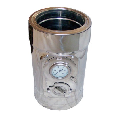 Twin wall inspection element with thermometer, Stainless steel AISI 304, Straight, Insulated, Φ130-180 - Flue