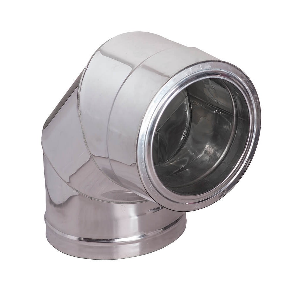 Twin wall stove pipe elbow 90°, Stainless steel AISI 304, Insulation Ф80-130 - Ф300-350