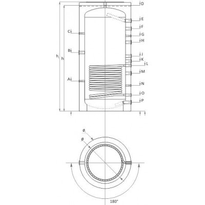 Buffer Tank Sunsystem, Model PR 3000, Capacity 3000L, One heat exchange coil, Industrial Vessel - Buffer Tanks / Buffer Vessels