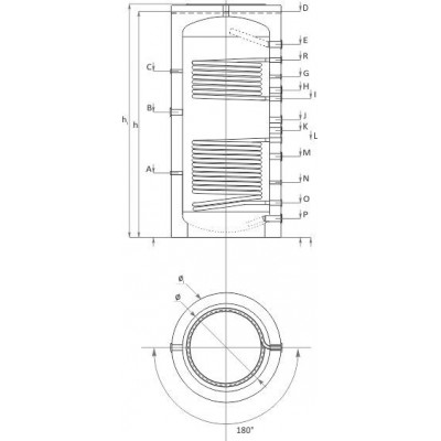 Buffer Tank Sunsystem, Model PR2 1000, Capacity 1000L, Two heat exchanging coils Vessel - Buffer Tanks / Buffer Vessels