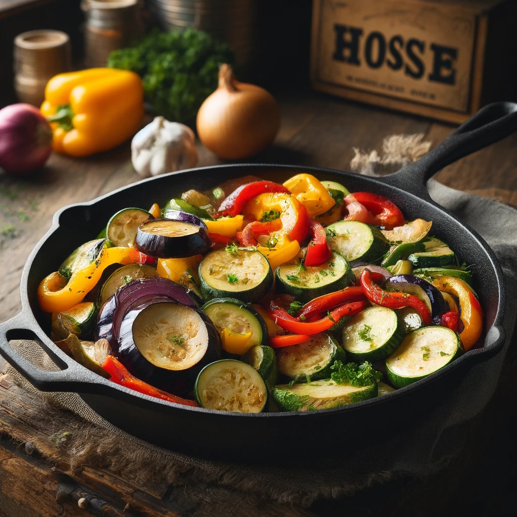 sautéed-vegetables-in-a-hosse-cast-iron-skillet-in-enamel-coated-cast-iron-pans